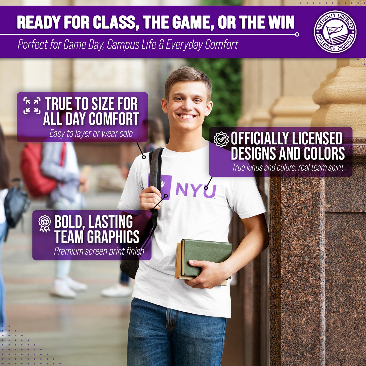 NYU Violets NCAA Adult Gameday Cotton T-Shirt - White