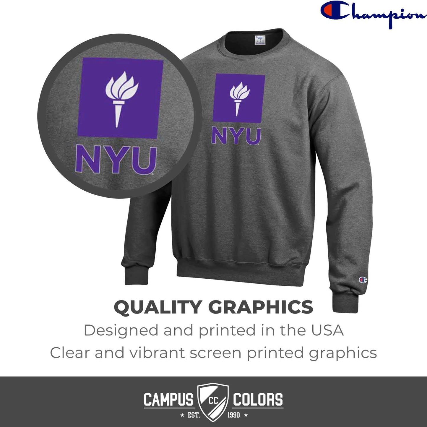 NYU Violets Adult Mascot Fleece Crewneck - Charcoal