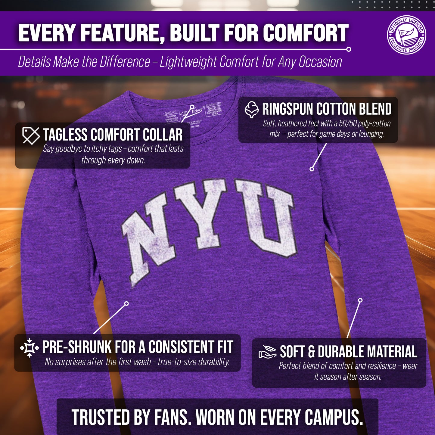 NYU Violets NCAA MVP Adult Long-Sleeve Shirt - Purple