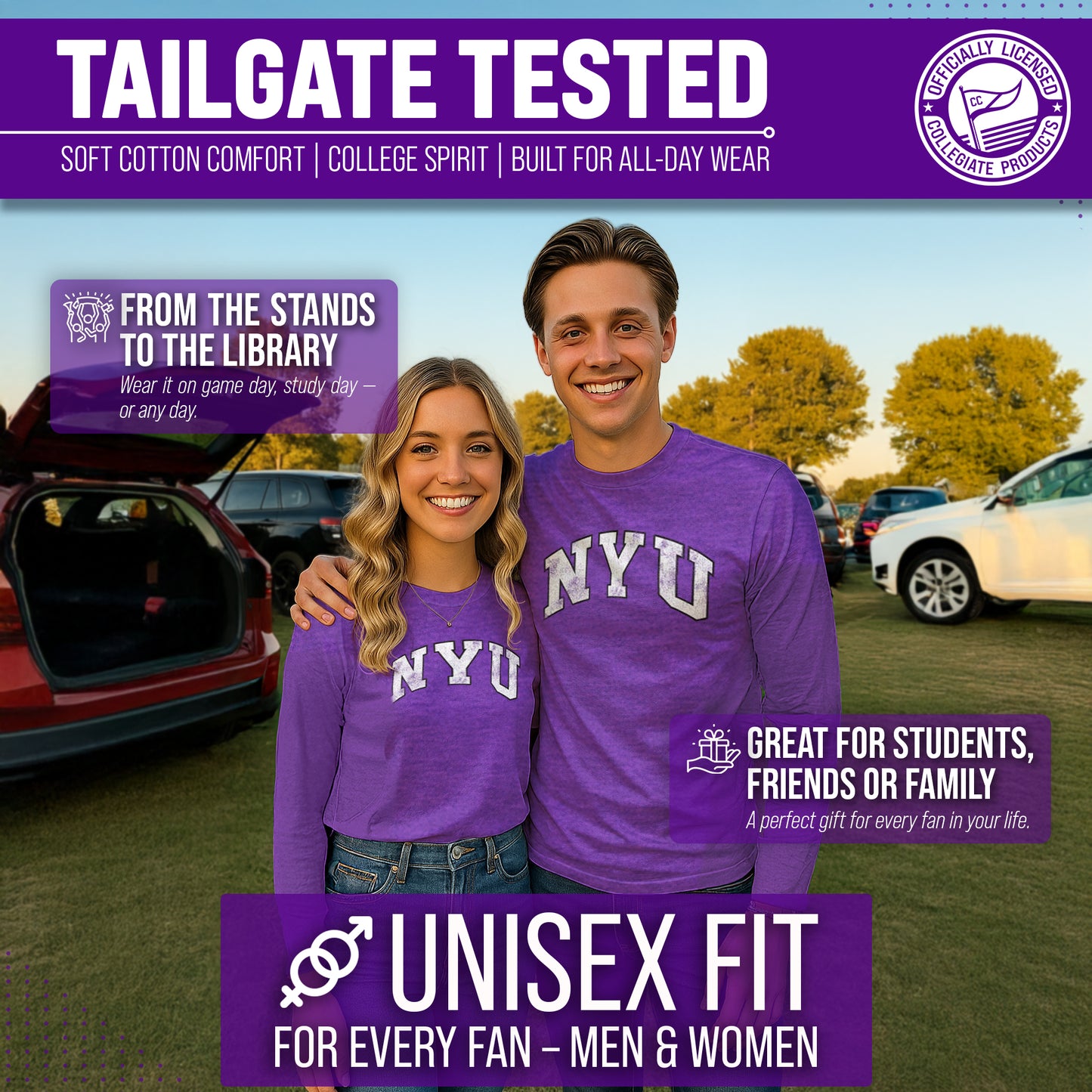 NYU Violets NCAA MVP Adult Long-Sleeve Shirt - Purple