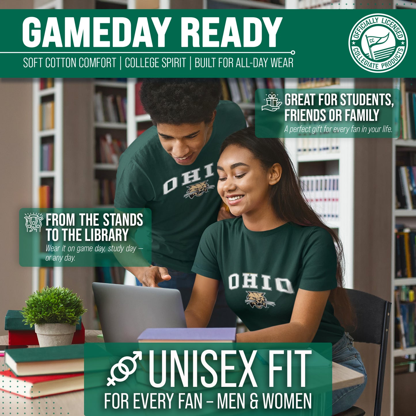 Ohio Bobcats NCAA Adult Gameday Cotton T-Shirt - Green