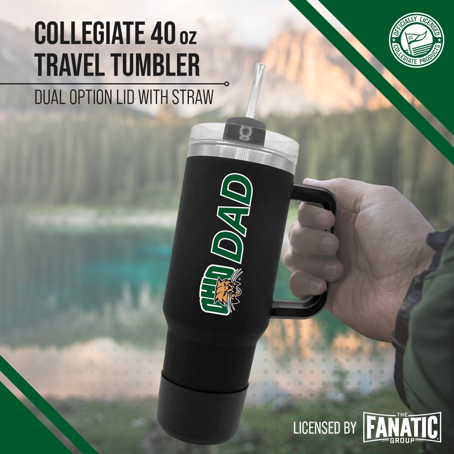 Ohio Bobcats Collegiate 40oz Stainless Steel Travel Tumbler with Handle for Dad - Black