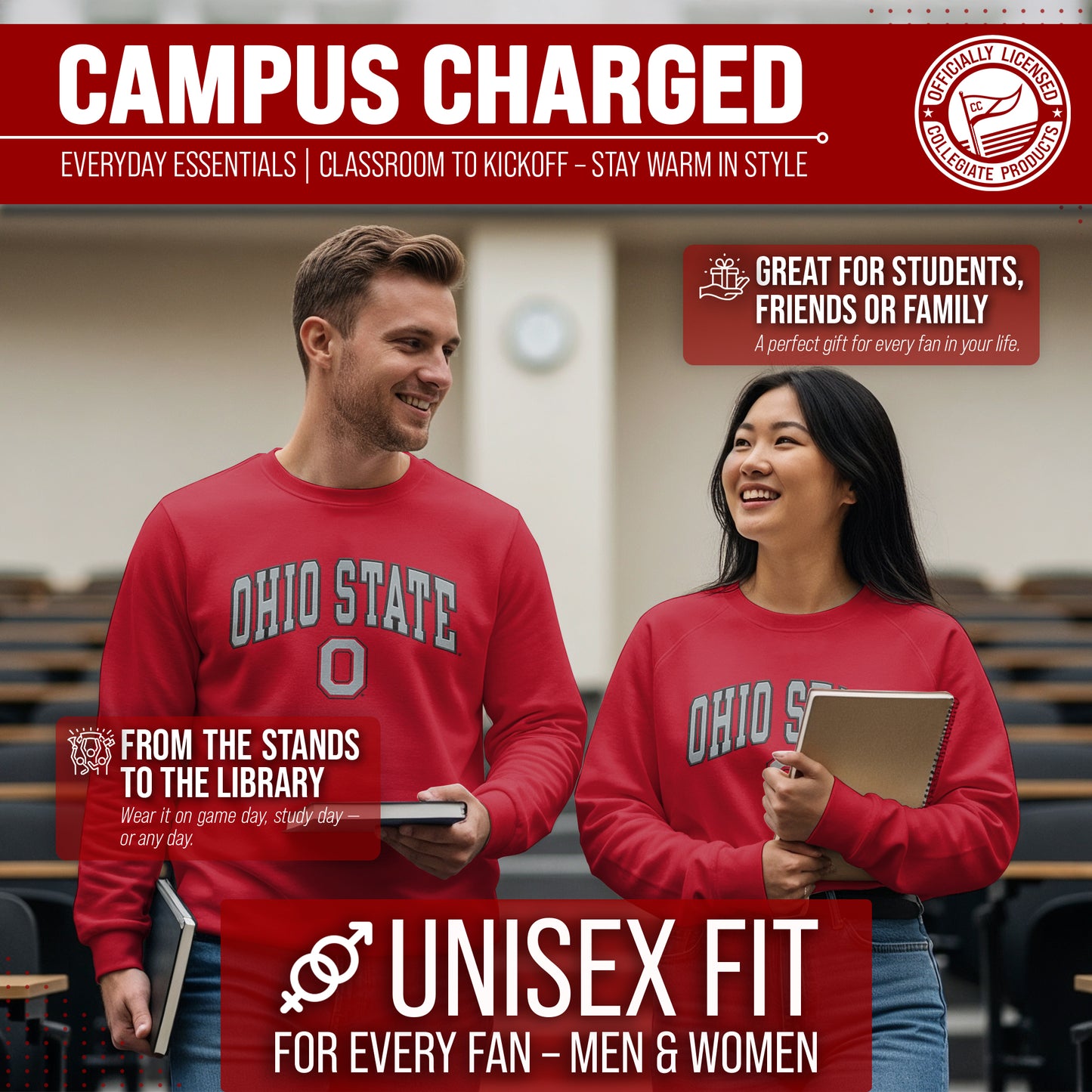 Ohio State Buckeyes NCAA Adult Tackle Twill Crewneck Sweatshirt - Red