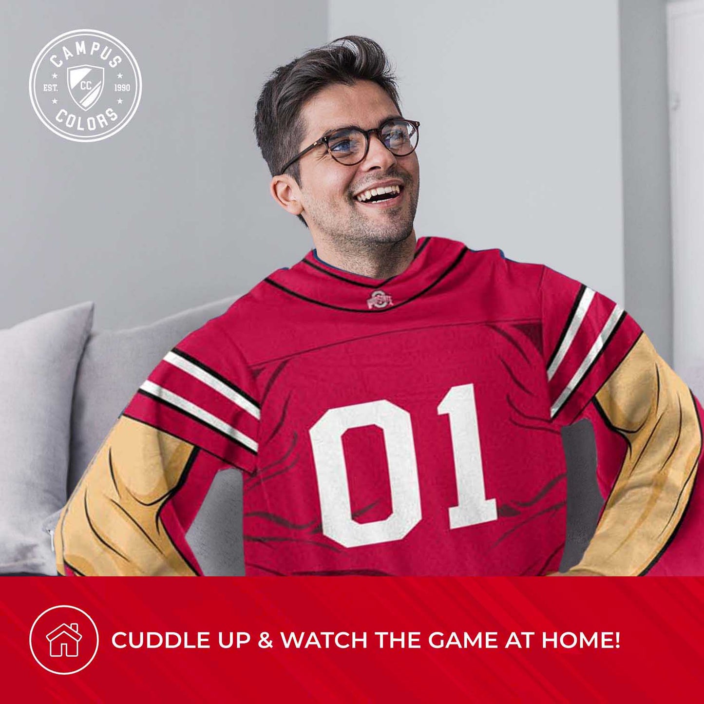 Ohio State Buckeyes NCAA Team Wearable Blanket with Sleeves - Red
