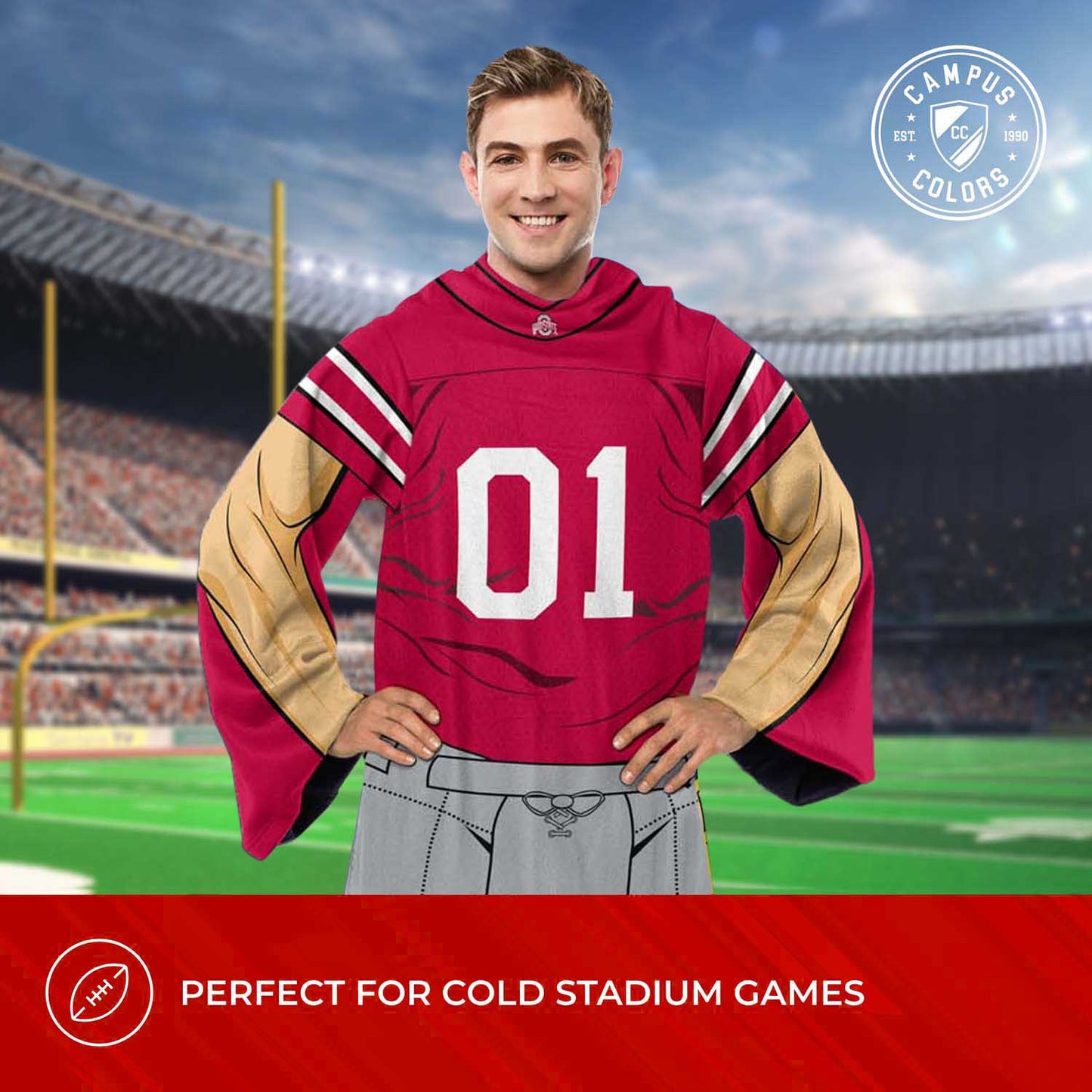 Ohio State Buckeyes NCAA Team Wearable Blanket with Sleeves - Red