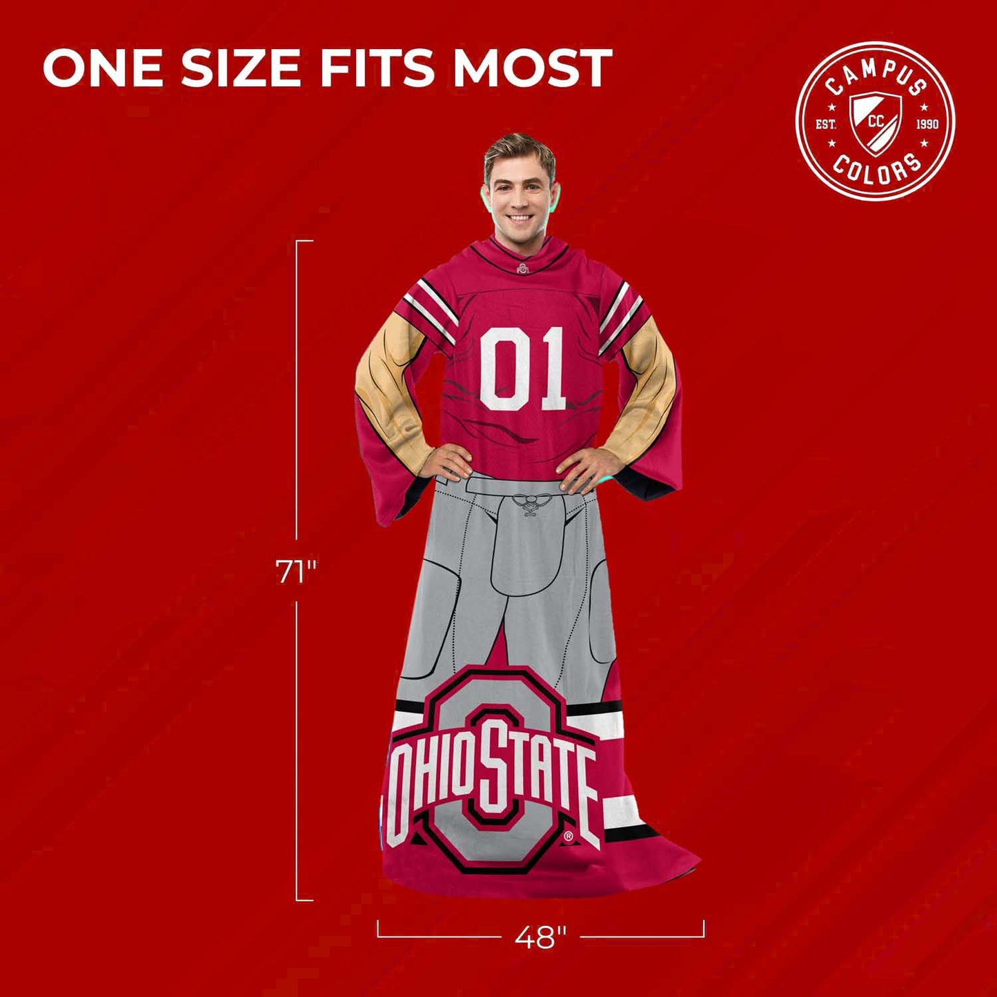 Ohio State Buckeyes NCAA Team Wearable Blanket with Sleeves - Red