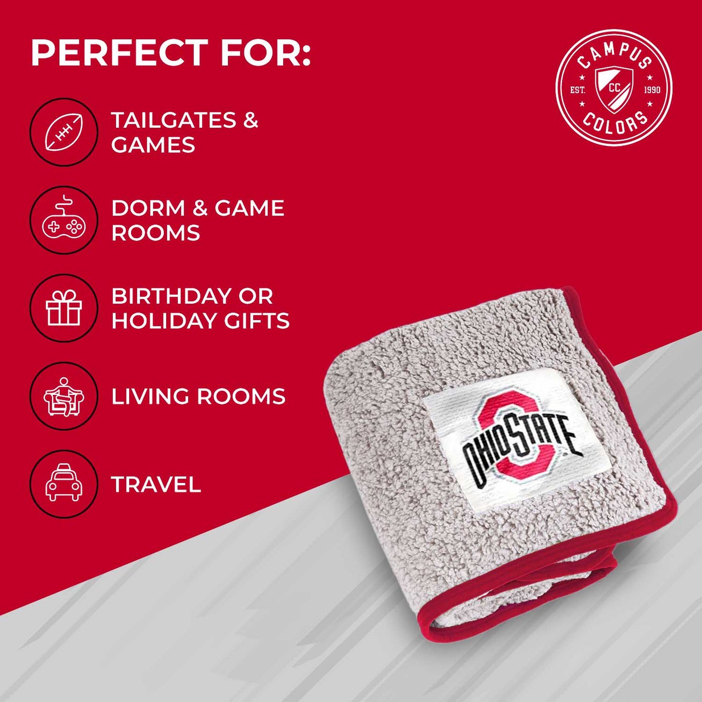Ohio State Buckeyes NCAA Silk Sherpa College Throw Blanket - Red