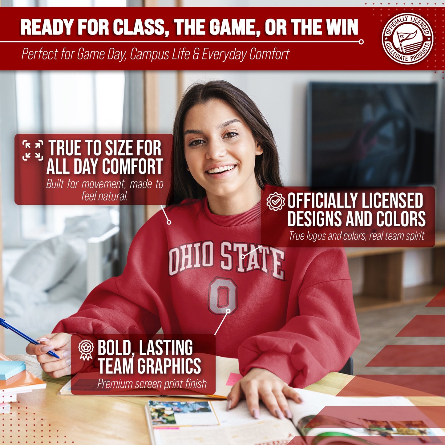 Ohio State Buckeyes Adult Arch & Logo Soft Style Gameday Crewneck Sweatshirt - Red