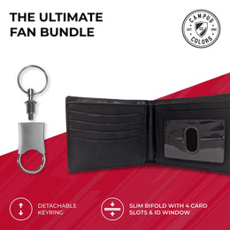 Ohio State Buckeyes University Team Logo Mens Bi Fold Wallet and Unisex Valet Keychain Bundle - Black