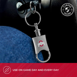 Ohio State Buckeyes University Team Logo Mens Bi Fold Wallet and Unisex Valet Keychain Bundle - Black