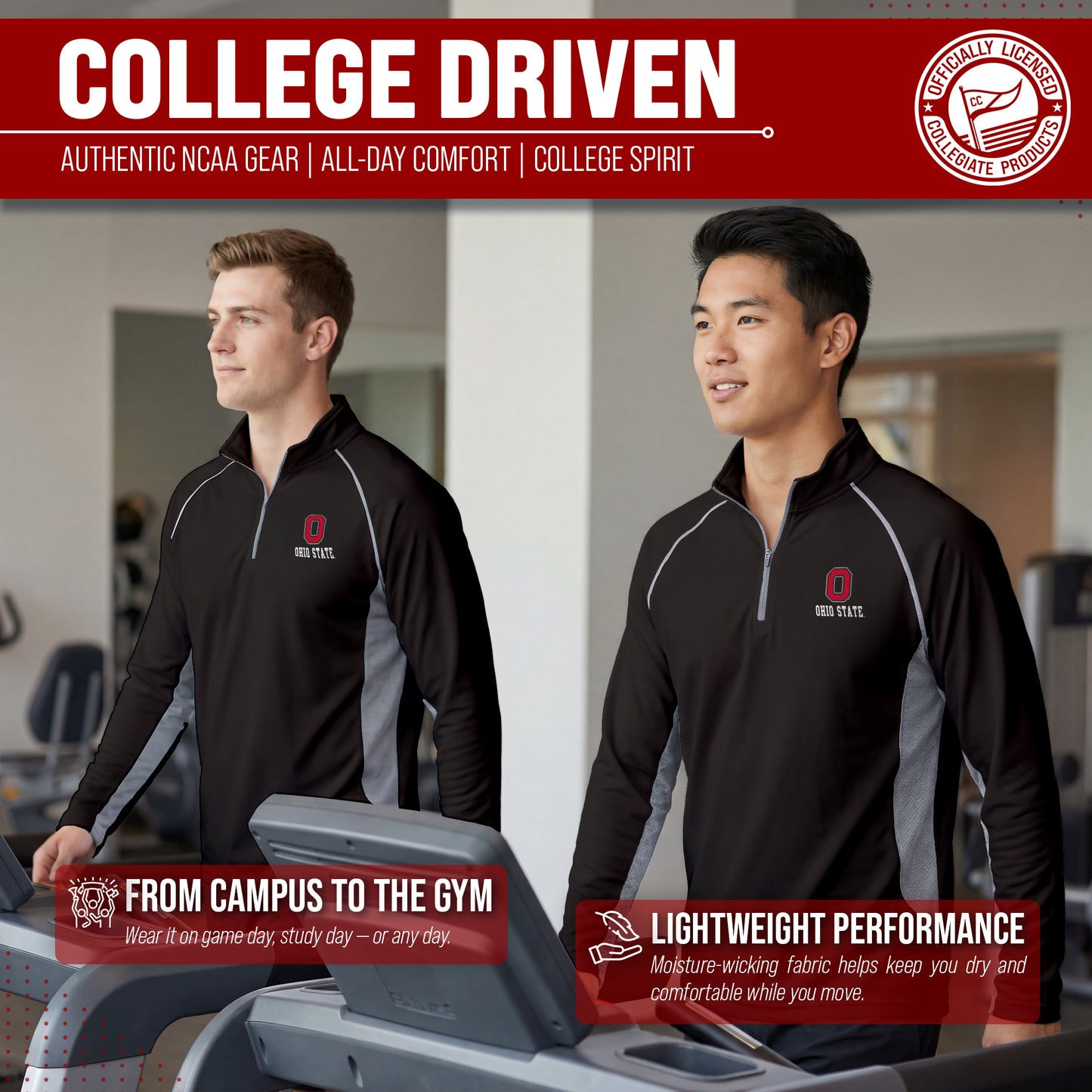 Ohio State Buckeyes Mens NCAA Campus Classic Long Sleeve 1/4 Zip Windshirt - Black