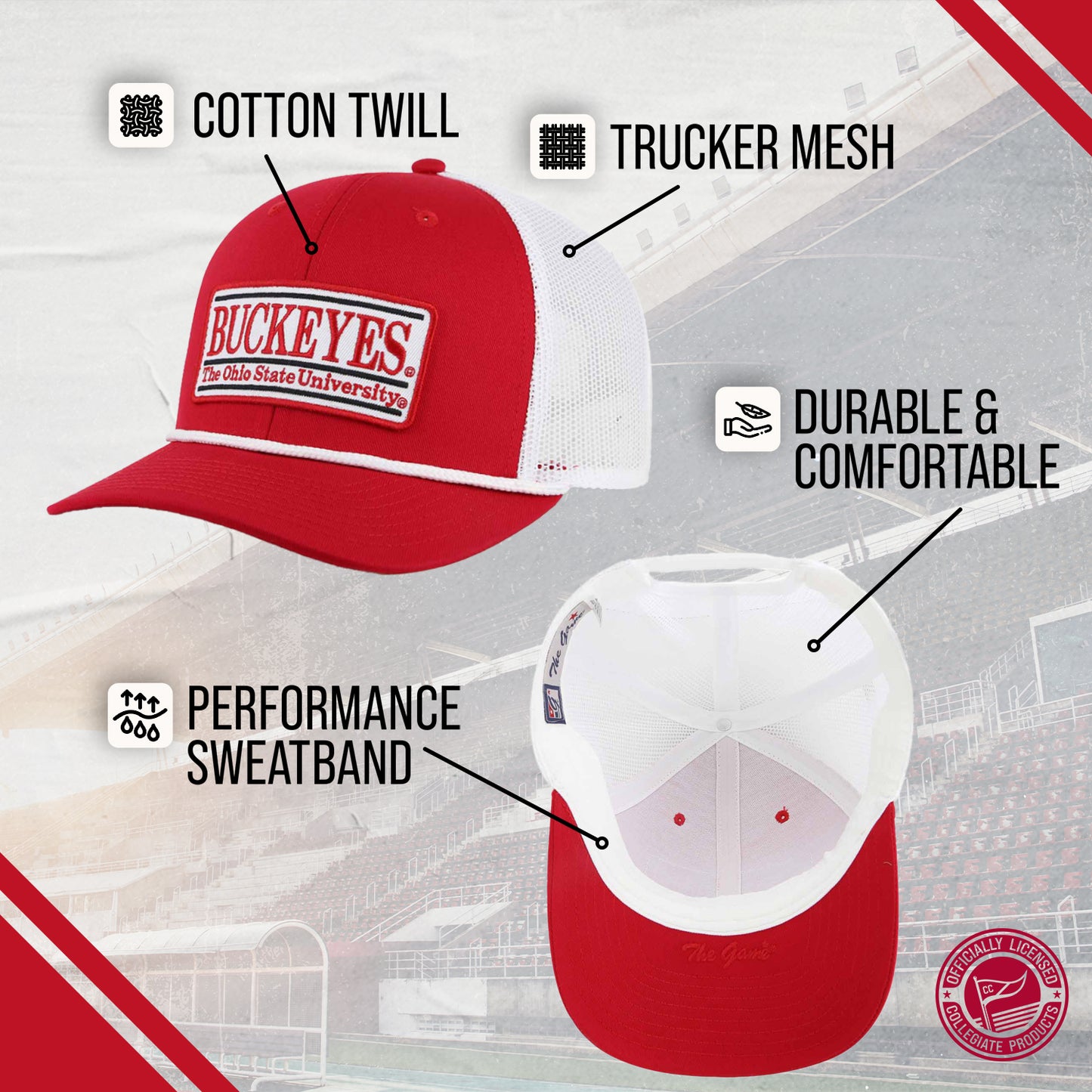 Ohio State Buckeyes NCAA Adult Elite Everyday Adjustable Mesh Trucker Hat - Red
