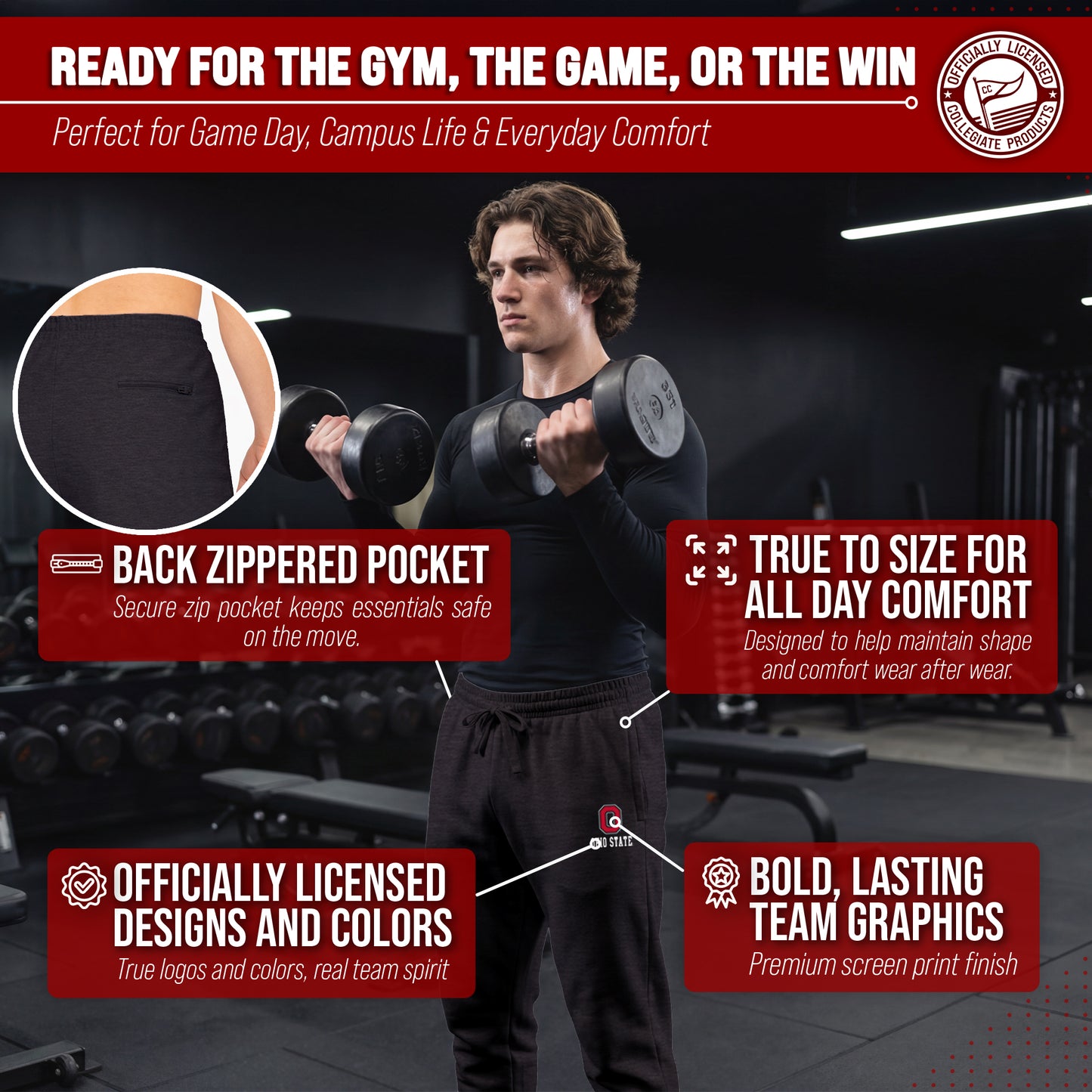 Ohio State Buckeyes NCAA Men’s University Cloud Jersey Performance Jogger Pants with Drawstring Waistband - Black Heather
