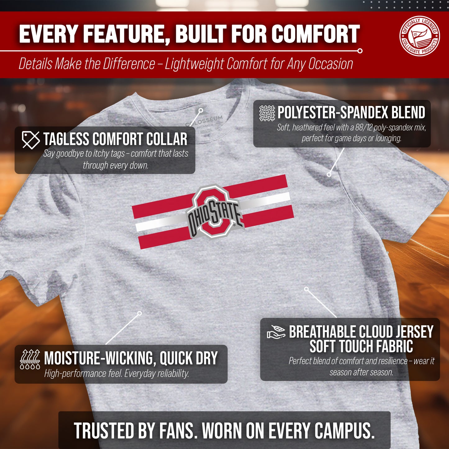 Ohio State Buckeyes Unisex NCAA Scholarship Cloud Jersey Athletic Short Sleeve Performance Tee - Gray Heather