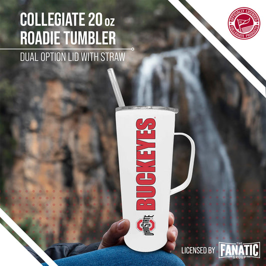 Ohio State Buckeyes NCAA Stainless Steel 20oz Roadie With Handle & Dual Option Lid With Straw - White