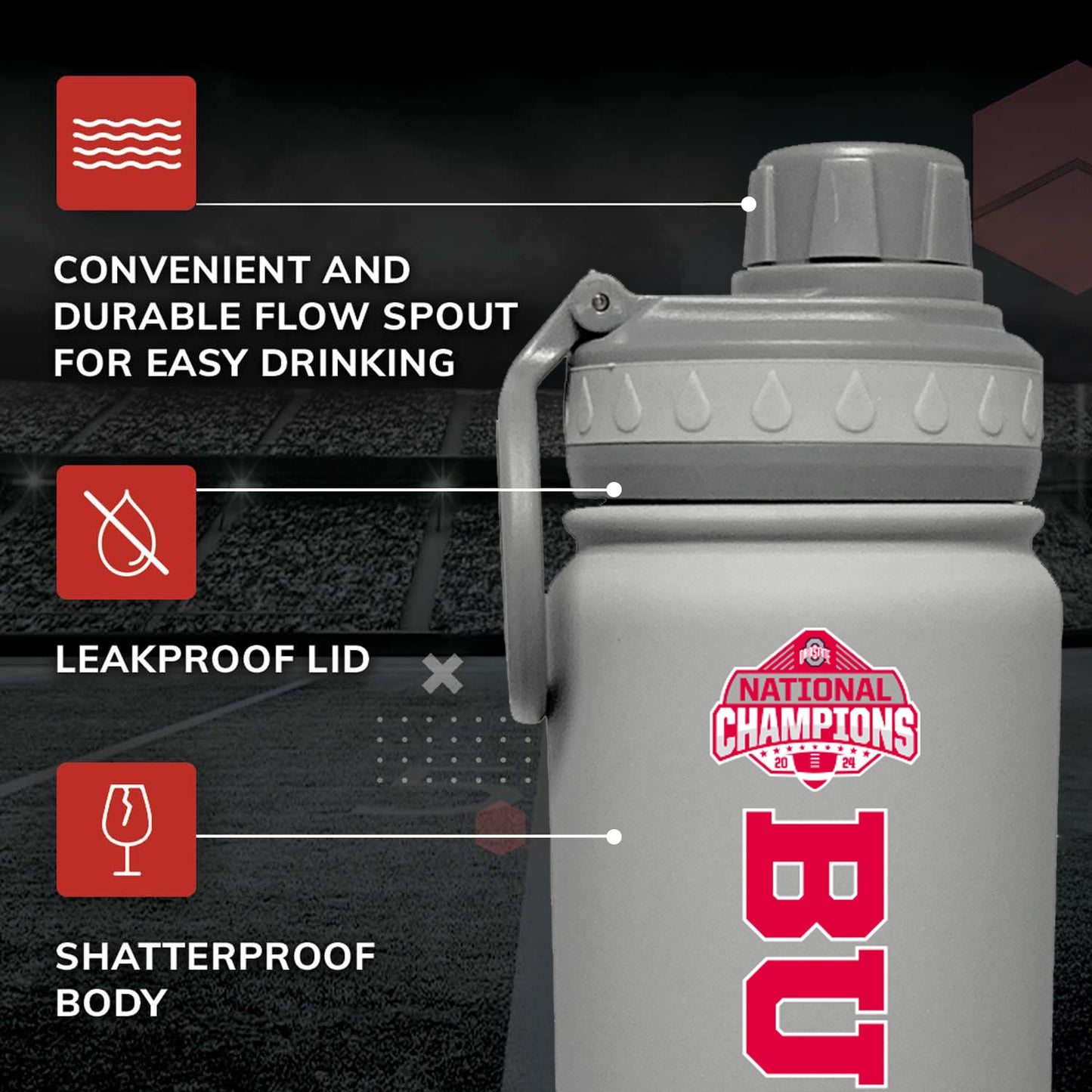 Ohio State Buckeyes NCAA College Football Nationship Championship 24 oz Water Bottle - Gray