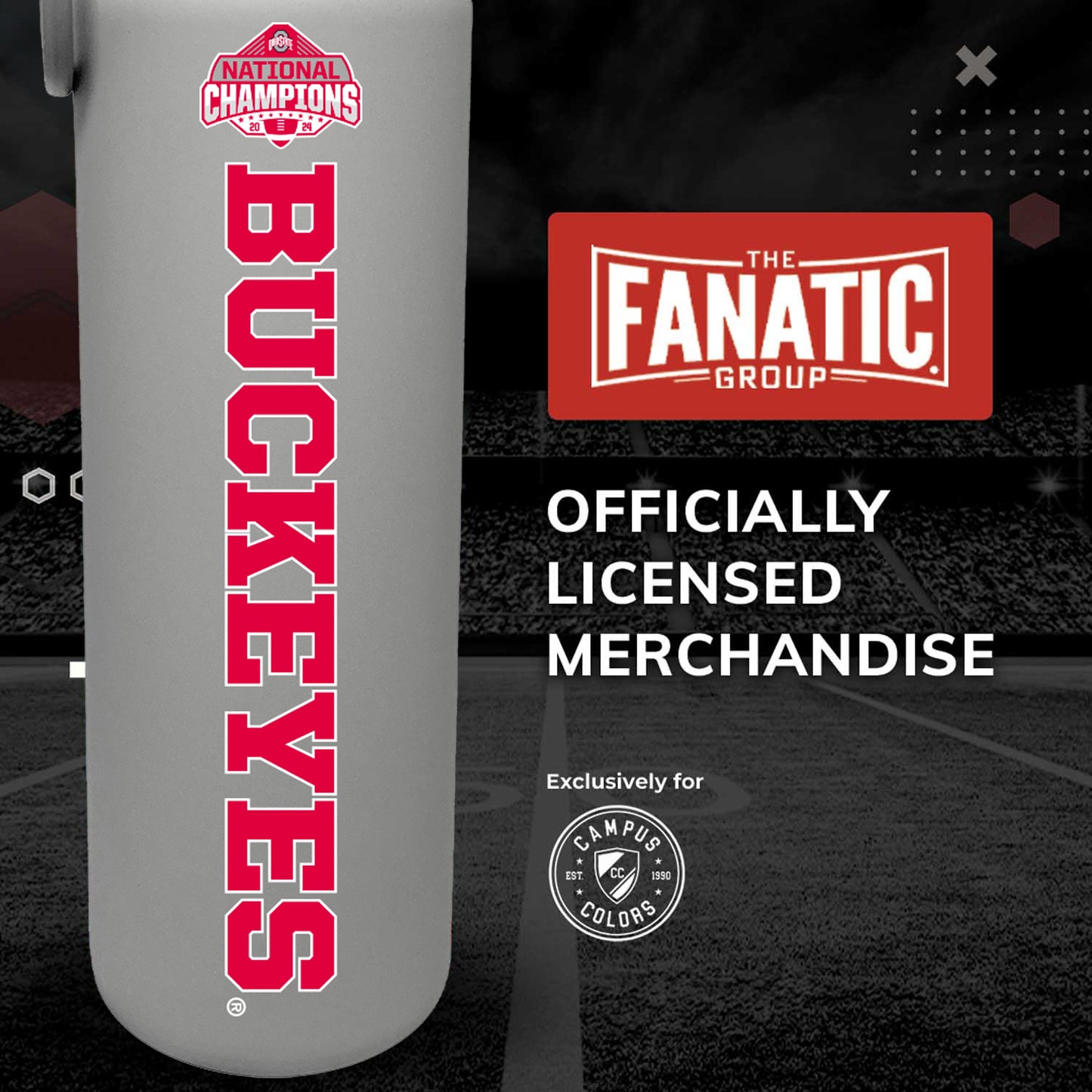 Ohio State Buckeyes NCAA College Football Nationship Championship 24 oz Water Bottle - Gray
