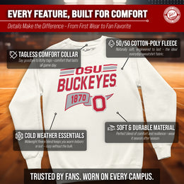 Ohio State Buckeyes NCAA Adult Unisex Varsity Club Pennant Crewneck Fleece Sweatshirt - Off White