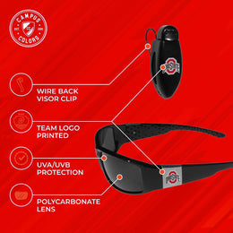 Ohio State Buckeyes NCAA Black Chrome Sunglasses with Visor Clip Bundle - Black