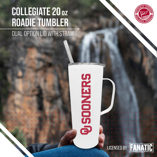 Oklahoma Sooners NCAA Stainless Steel 20oz Roadie With Handle & Dual Option Lid With Straw - White
