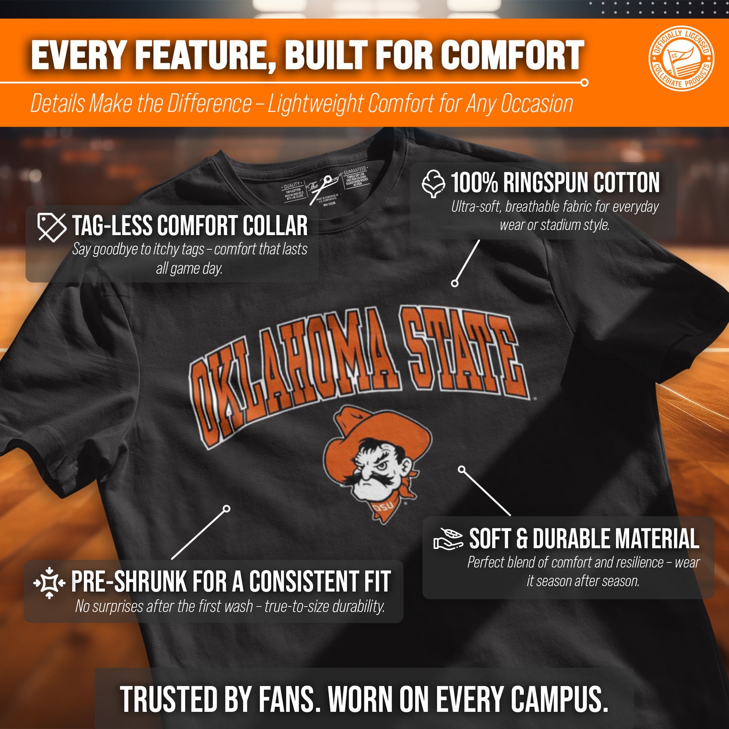 Oklahoma State Cowboys NCAA Adult Gameday Cotton T-Shirt - Black