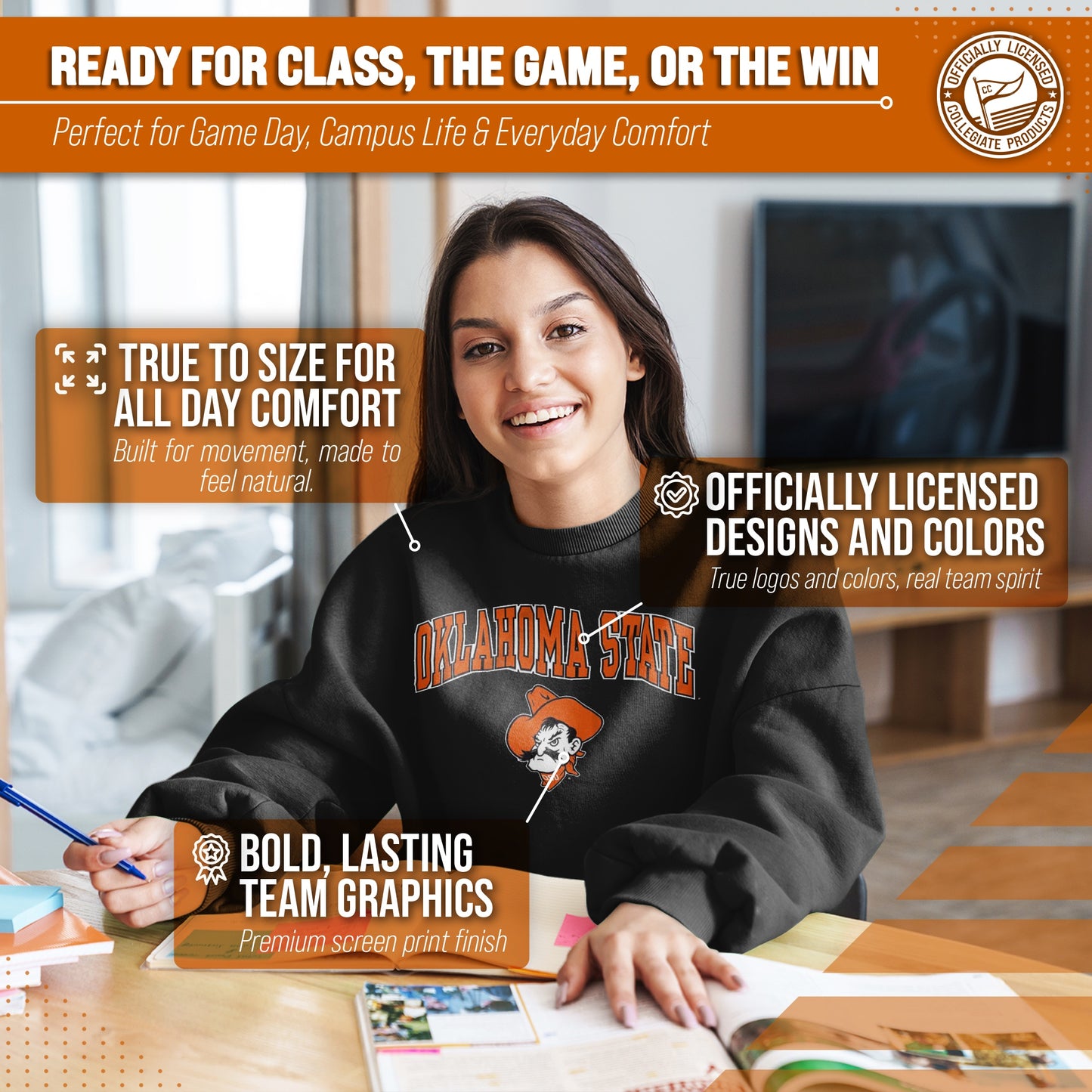 Oklahoma State Cowboys Adult Arch & Logo Soft Style Gameday Crewneck Sweatshirt - Black