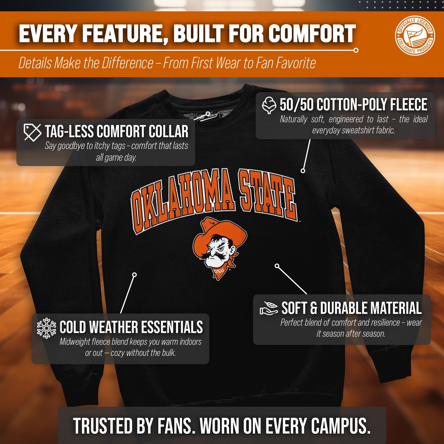 Oklahoma State Cowboys Adult Arch & Logo Soft Style Gameday Crewneck Sweatshirt - Black