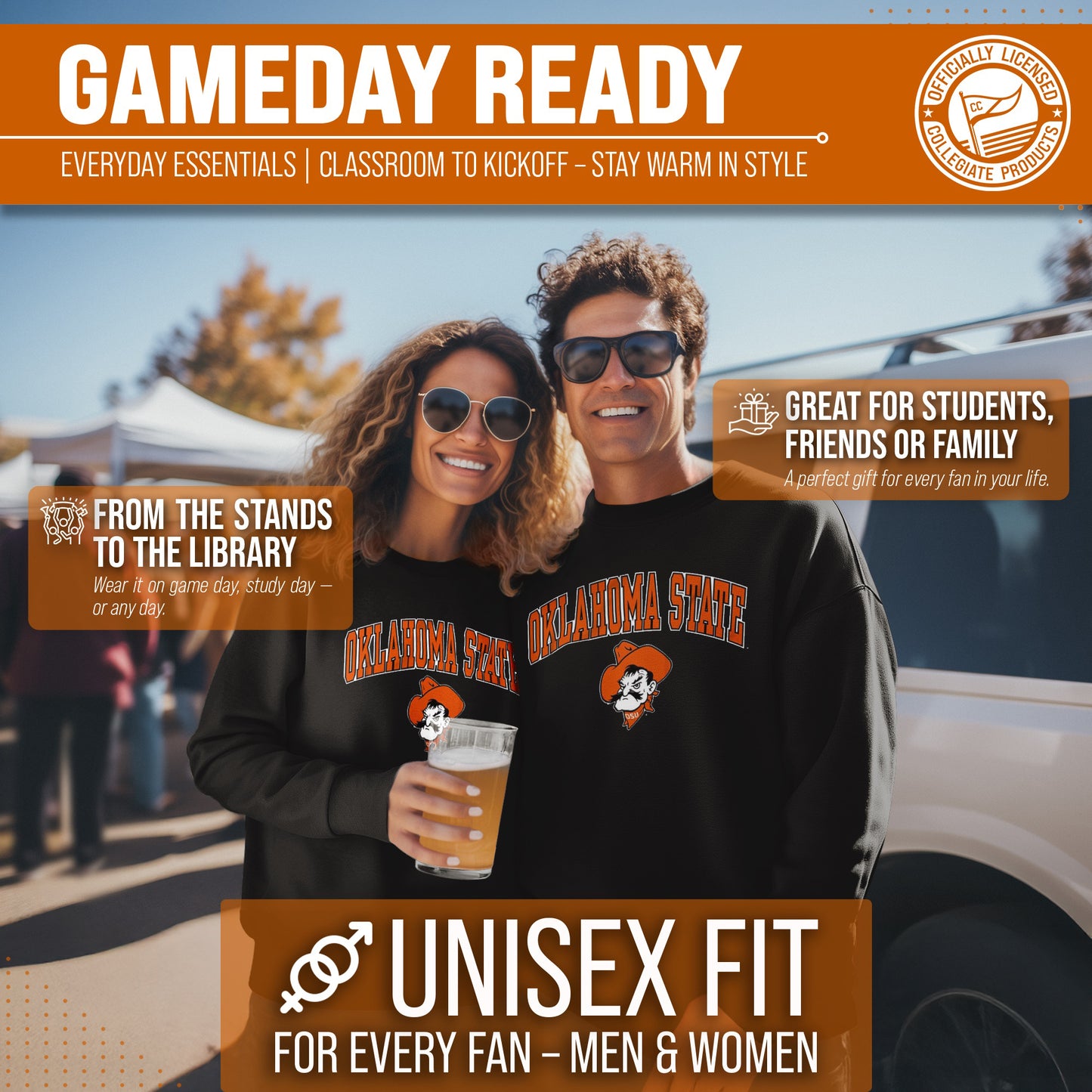 Oklahoma State Cowboys Adult Arch & Logo Soft Style Gameday Crewneck Sweatshirt - Black