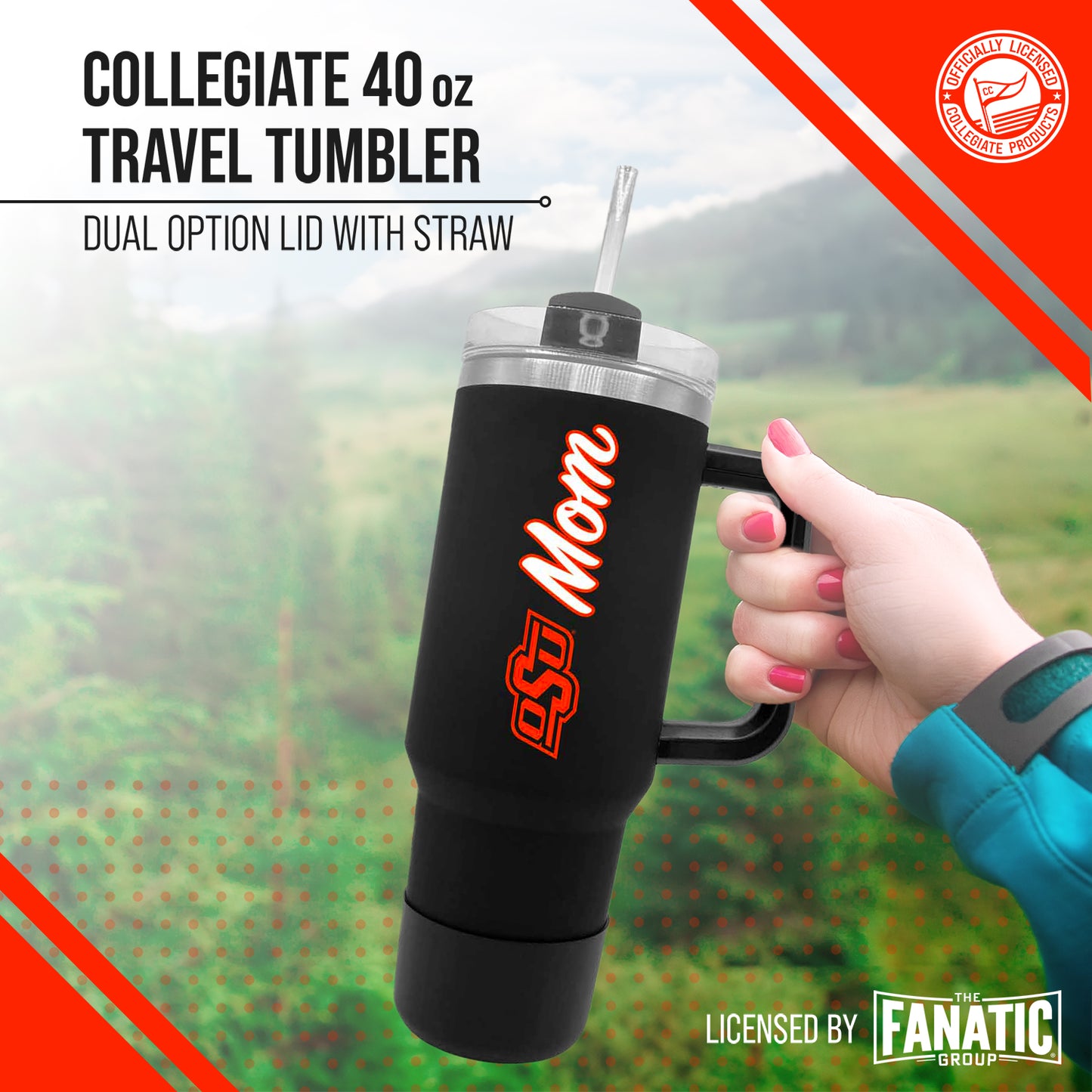 Oklahoma State Cowboys Collegiate 40oz Stainless Steel Travel Tumbler with Handle for Mom - Black