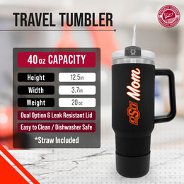 Oklahoma State Cowboys Collegiate 40oz Stainless Steel Travel Tumbler with Handle for Mom - Black