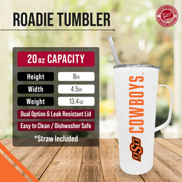Oklahoma State Cowboys NCAA Stainless Steel 20oz Roadie With Handle & Dual Option Lid With Straw - White