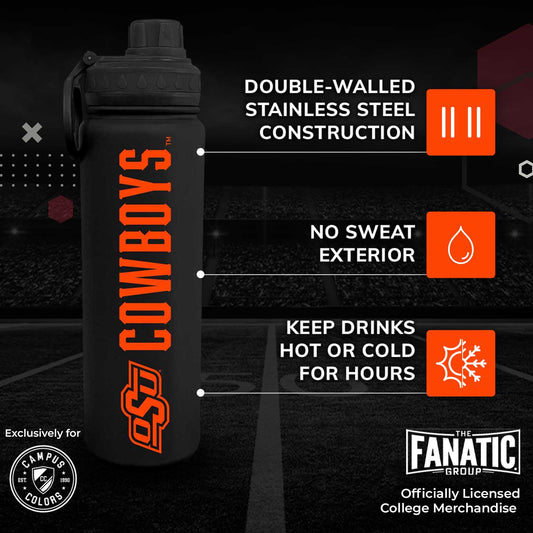 Oklahoma State Cowboys NCAA Stainless Steel Water Bottle - Black