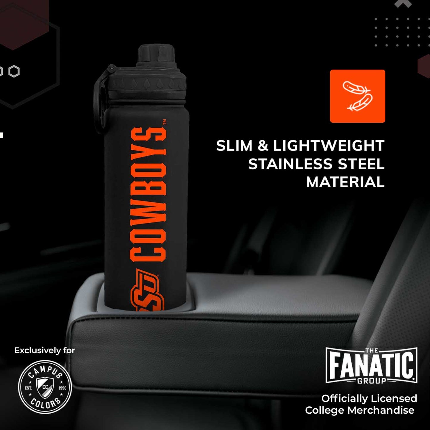 Oklahoma State Cowboys NCAA Stainless Steel Water Bottle - Black
