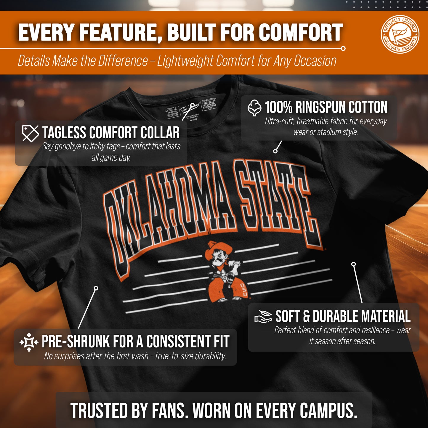 Oklahoma State Cowboys NCAA Adult Unisex Overtime Classics T-Shirt - Black