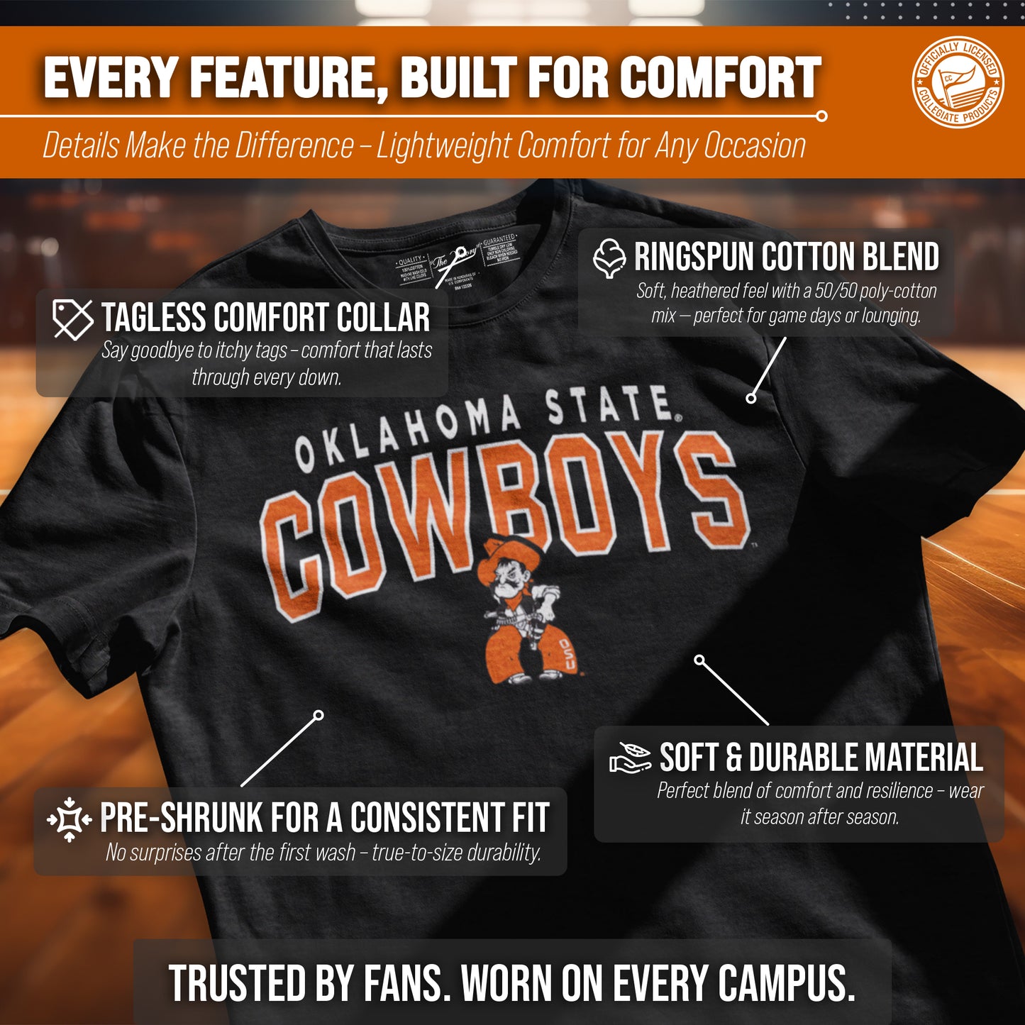 Oklahoma State Cowboys NCAA Adult Unisex Starting Fresh T-Shirt - Black Heather
