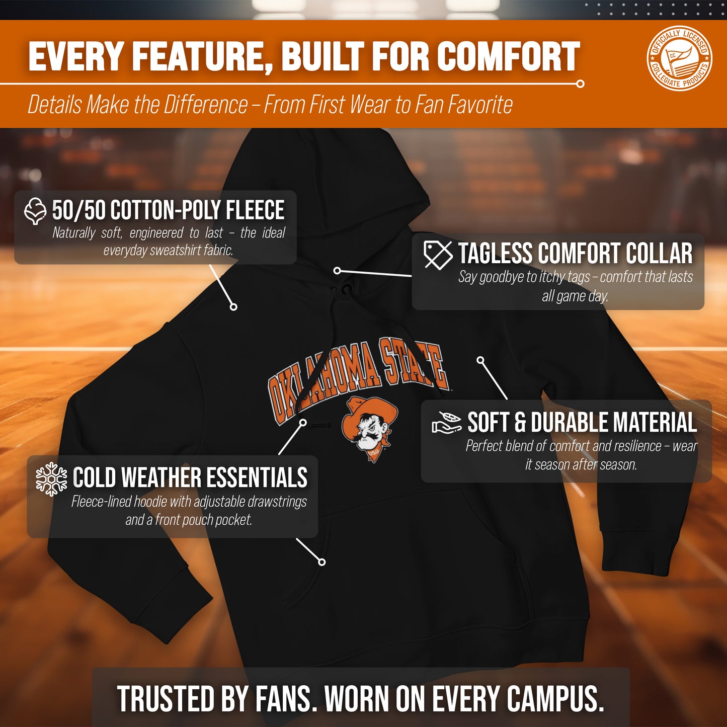 Oklahoma State Cowboys Adult Arch & Logo Soft Style Gameday Hooded Sweatshirt - Black