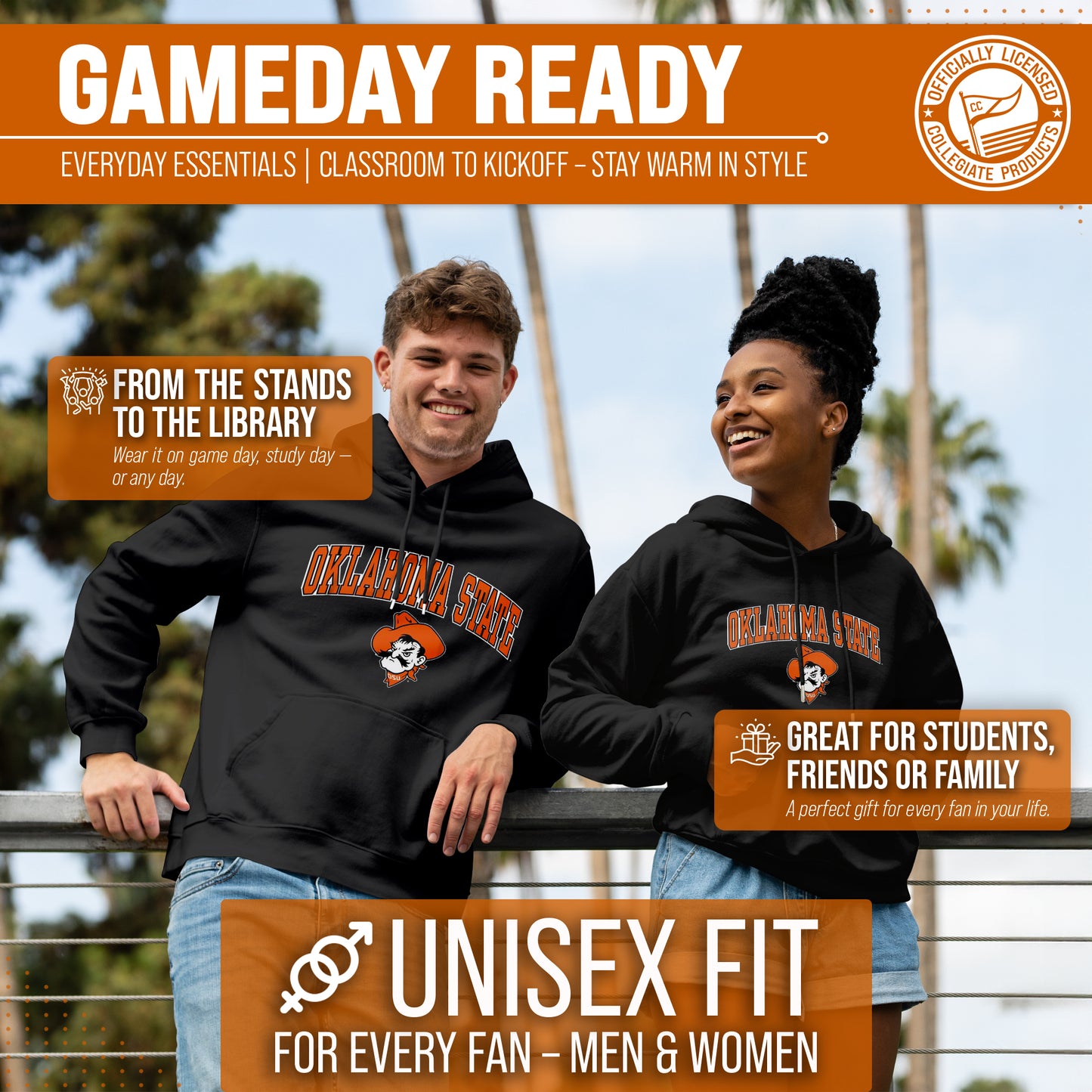 Oklahoma State Cowboys Adult Arch & Logo Soft Style Gameday Hooded Sweatshirt - Black