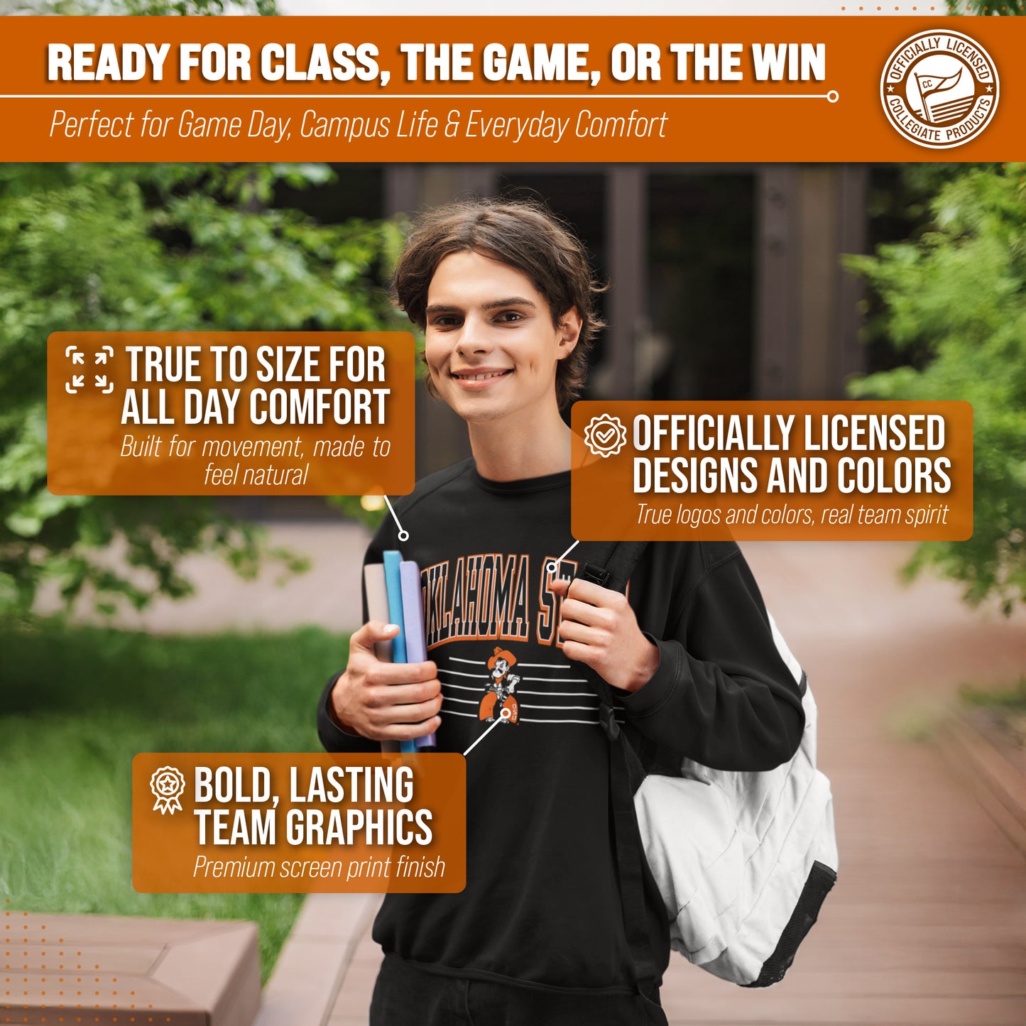 Oklahoma State Cowboys NCAA Adult Unisex Overtime Classics Crewneck Fleece Sweatshirt - Black