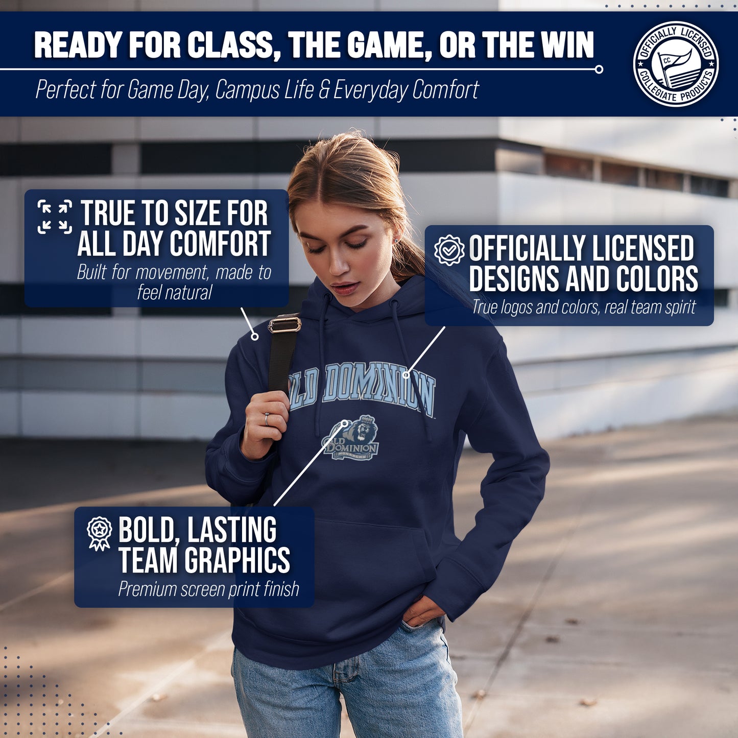 Old Dominion Monarchs Adult Arch & Logo Soft Style Gameday Hooded Sweatshirt - Navy