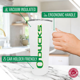Oregon Ducks NCAA Stainless Steel 20oz Roadie With Handle & Dual Option Lid With Straw - White