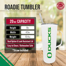 Oregon Ducks NCAA Stainless Steel 20oz Roadie With Handle & Dual Option Lid With Straw - White
