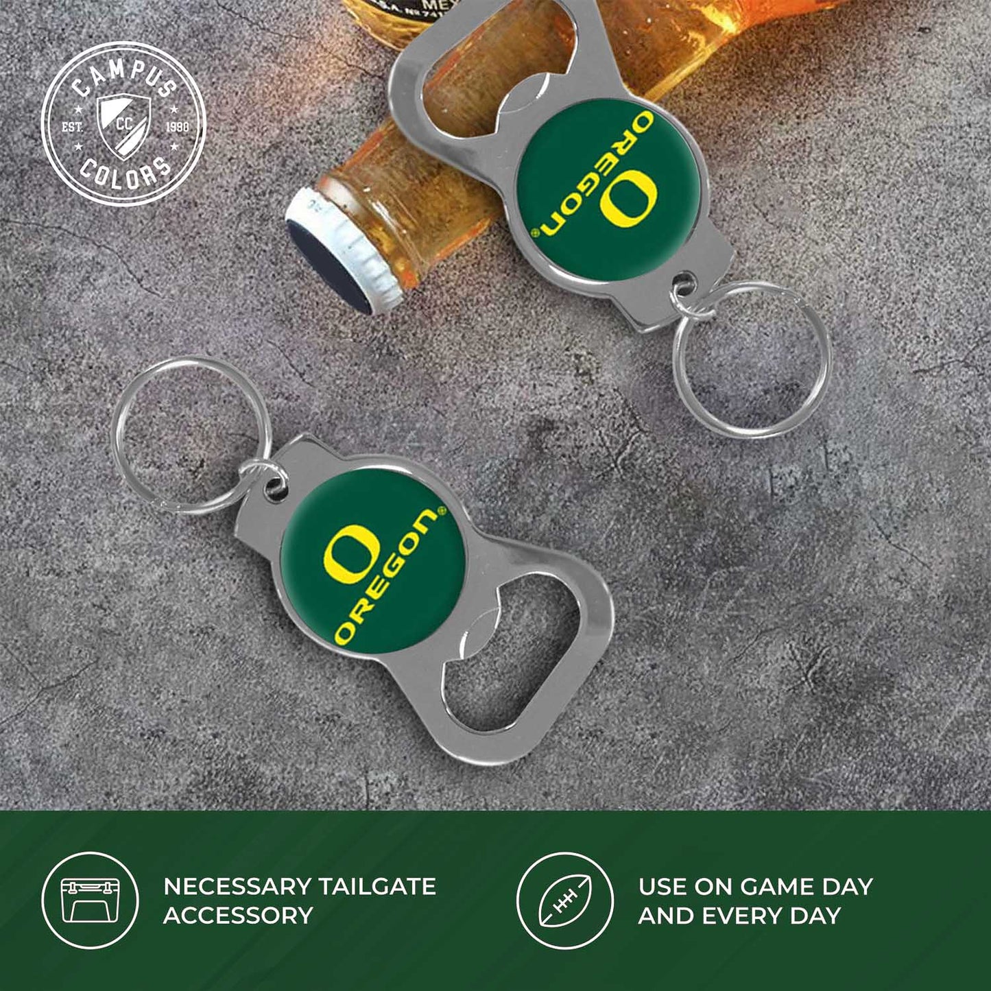 Oregon Ducks School Logo Leather Card/Cash Holder and Bottle Opener Keychain Bundle - Black