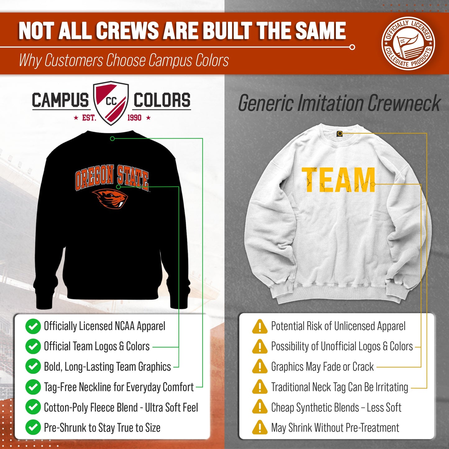 Oregon State Beavers Adult Arch & Logo Soft Style Gameday Crewneck Sweatshirt - Black