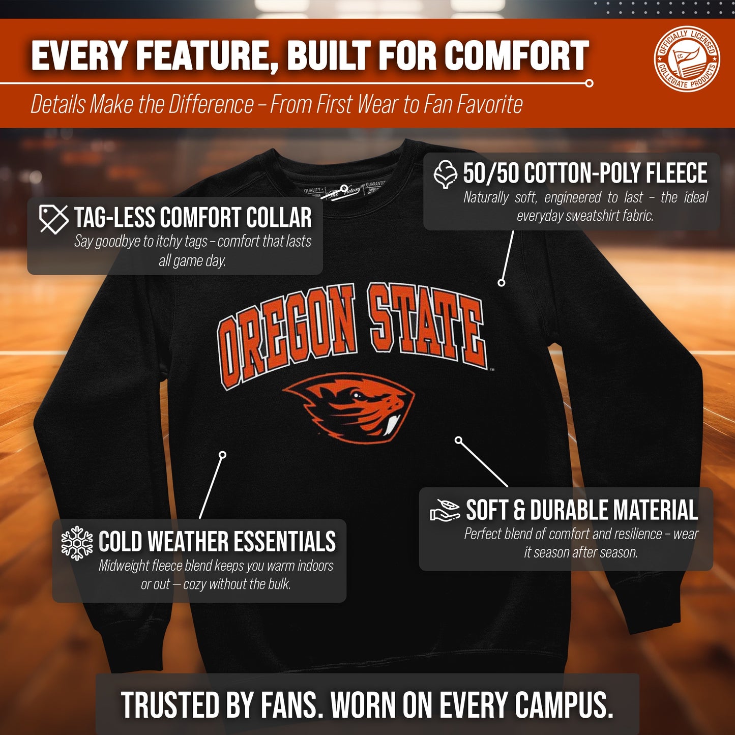 Oregon State Beavers Adult Arch & Logo Soft Style Gameday Crewneck Sweatshirt - Black