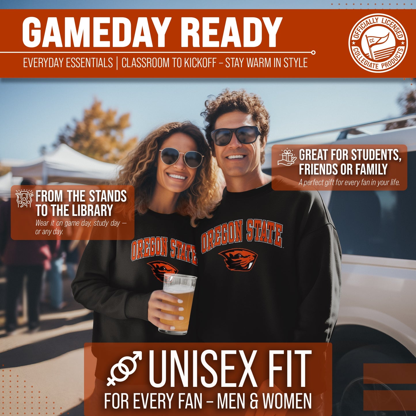 Oregon State Beavers Adult Arch & Logo Soft Style Gameday Crewneck Sweatshirt - Black