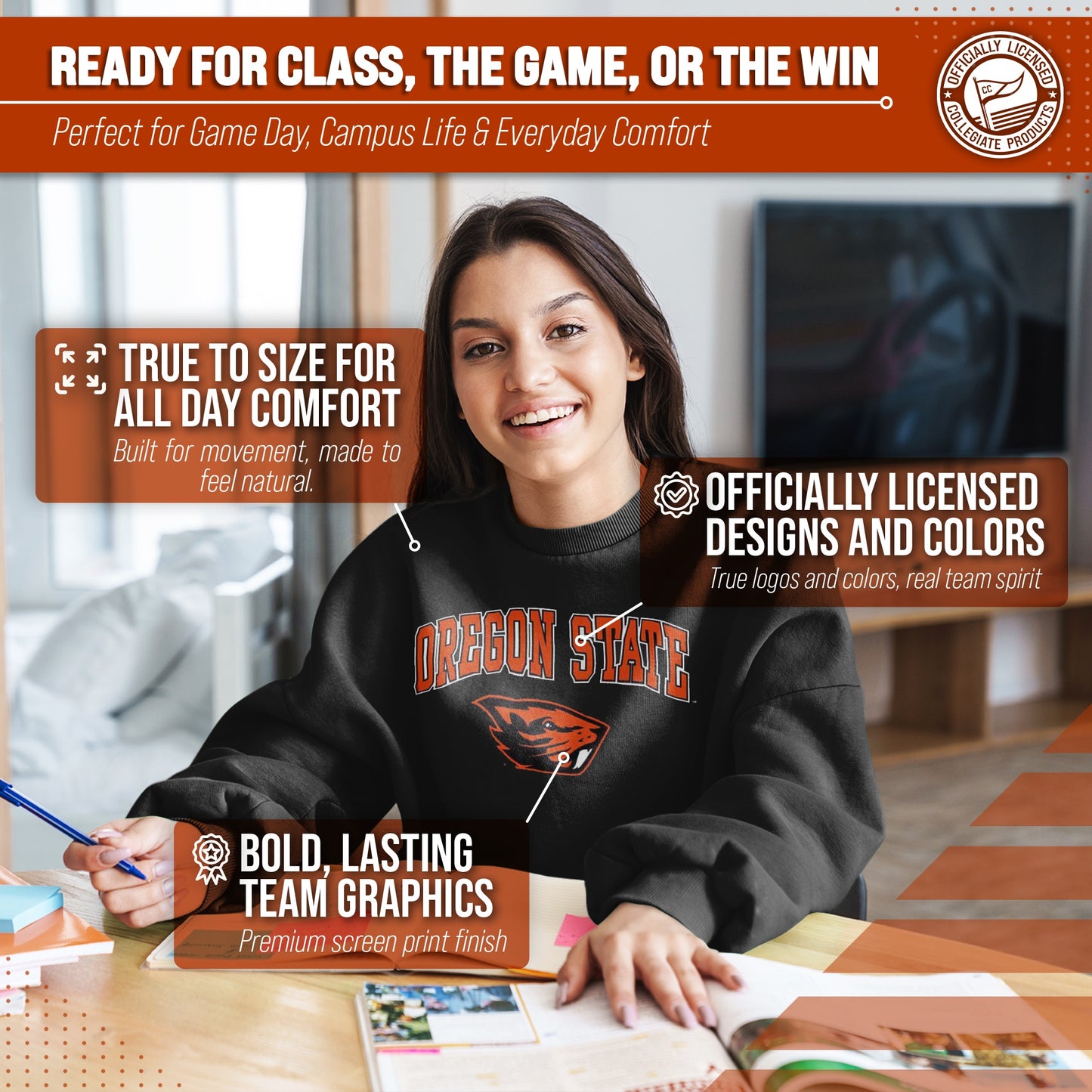 Oregon State Beavers Adult Arch & Logo Soft Style Gameday Crewneck Sweatshirt - Black