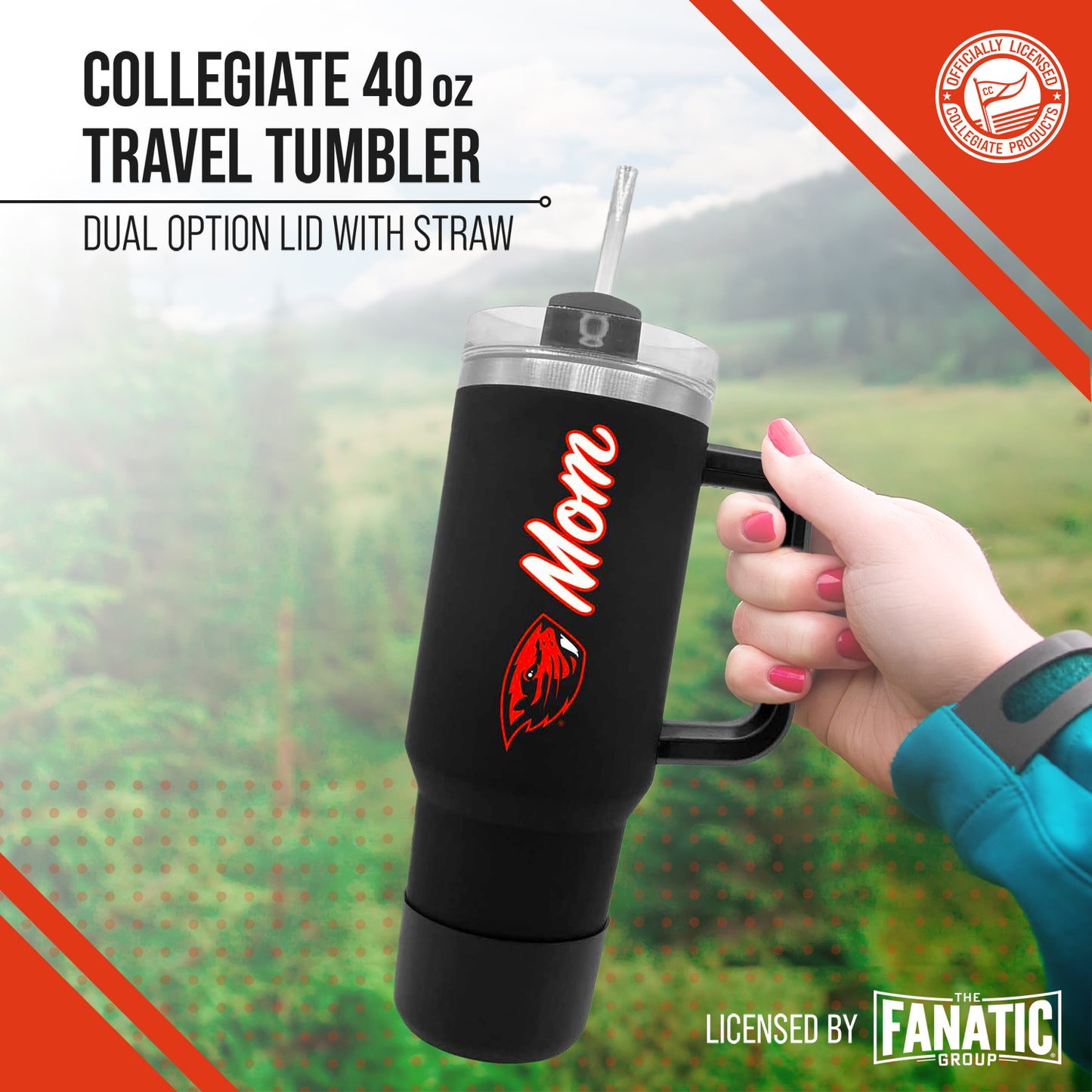 Oregon State Beavers Collegiate 40oz Stainless Steel Travel Tumbler with Handle for Mom - Black