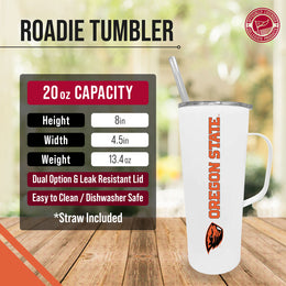 Oregon State Beavers NCAA Stainless Steel 20oz Roadie With Handle & Dual Option Lid With Straw - White