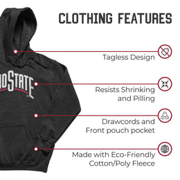 Ohio State Buckeyes NCAA Adult Cotton Blend Charcoal Hooded Sweatshirt - Charcoal