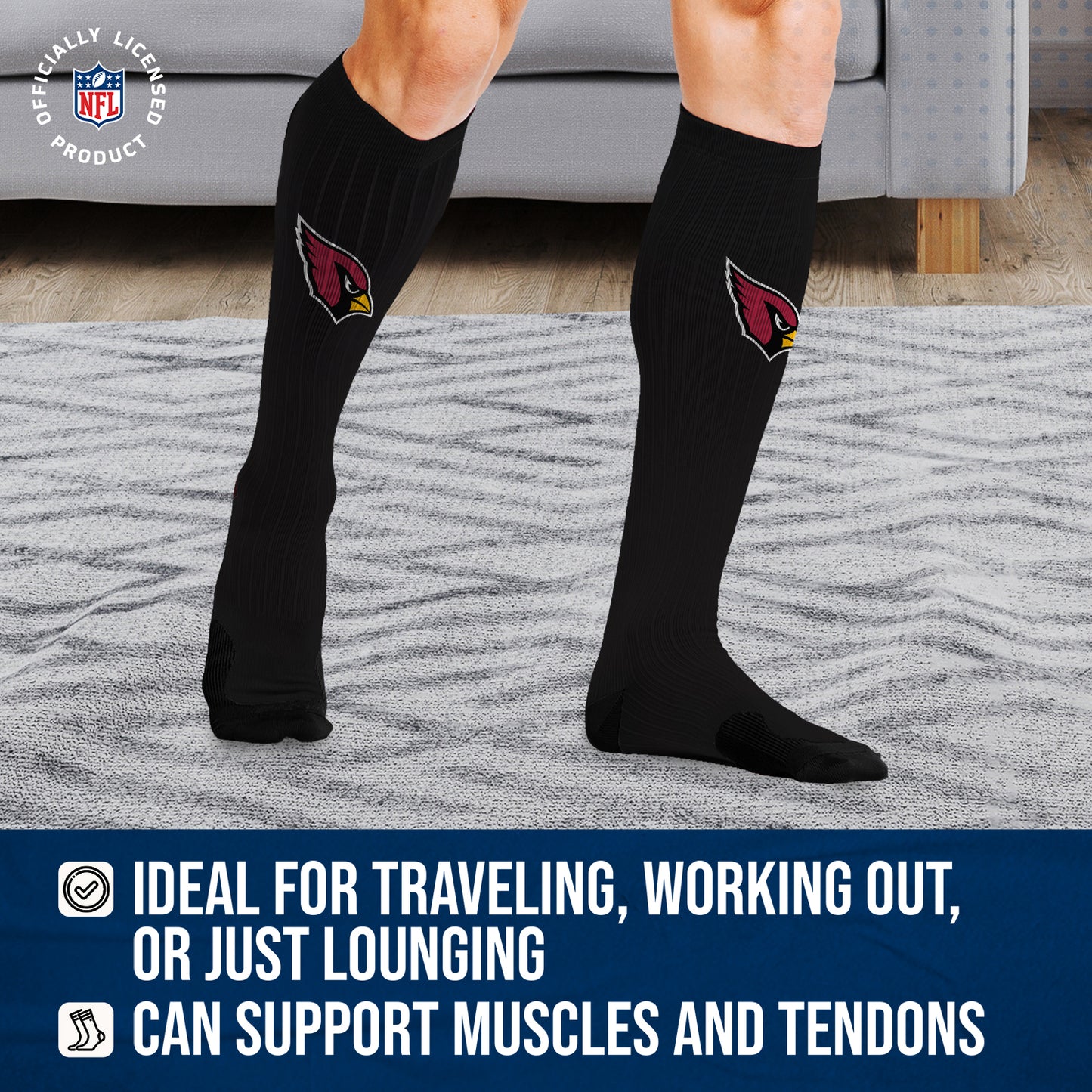 Arizona Cardinals NFL Adult Knee High-Performance Socks - Black